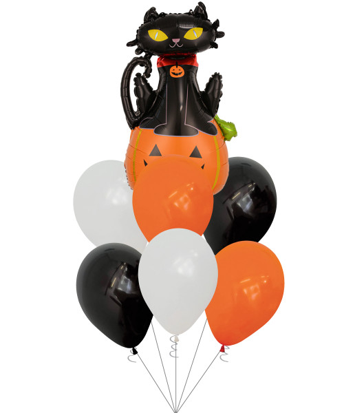 [Frightfully Fun Halloween] Pumpkin Cat Foil Latex Balloons Bouquet