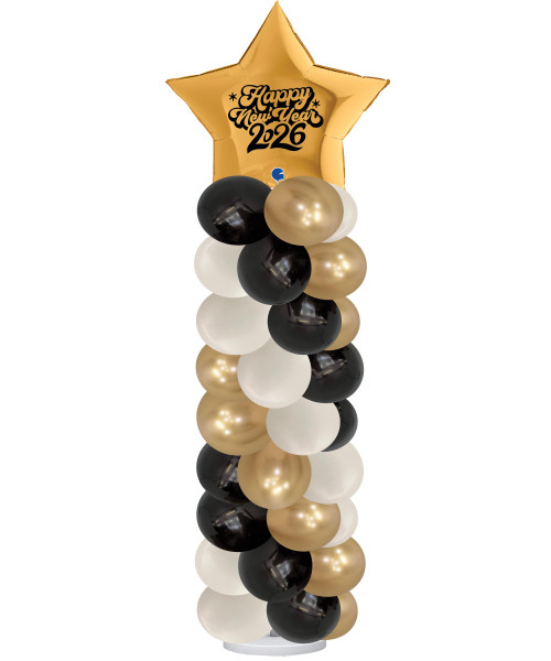 [Happy New Year 2026] Personalised Giant Star (Metallic Shiny Gold) Balloons Column 2m - Happy New Year 2026