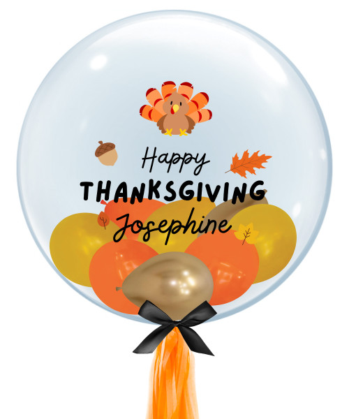 [Thanksgiving] 24" Personalised Name Crystal Clear Bubble Balloon - Happy Thanksgiving Theme