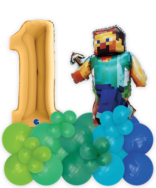 [Minecraft] Happy Birthday Number Balloons Centerpiece - Minecraft Themed (Choose your favorite Colors!)

Color Combination: Lime Green, Green, Forest Green, Carribean Blue and Royal Blue
Theme Foil: Steve