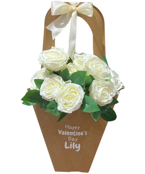 [Happy Valentine’s Day] Personalised Name Roses Flower Hand Bag (9 Stalks) - Cream Elegance