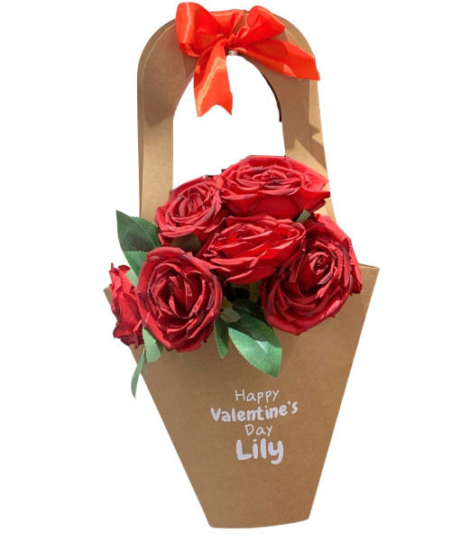 [Happy Valentine’s Day] Personalised Name Roses Flower Hand Bag (9 Stalks) – Scarlet Love