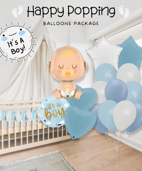 [Baby] Happy Popping Baby Shower Balloons Package - It's A Boy