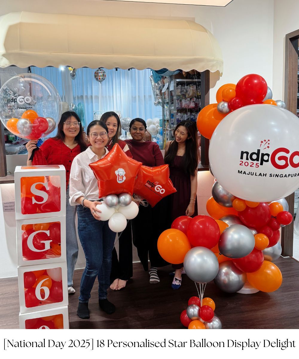 [National Day 2025] 18 Personalised Star (Matte Red) Balloon Display Delight - I ❤️ SG Merlion