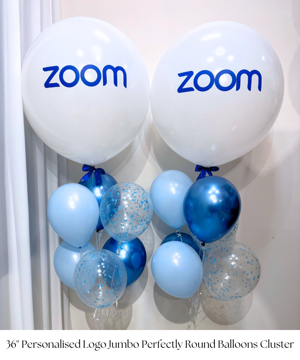 Make a bold statement at your next corporate event, grand opening, or special celebration with our 36" Personalised Logo Jumbo Balloon Cluster! Featuring a perfectly round, eye-catching jumbo balloon with your full-color logo printed on it, this floating display is the ultimate way to showcase your brand.