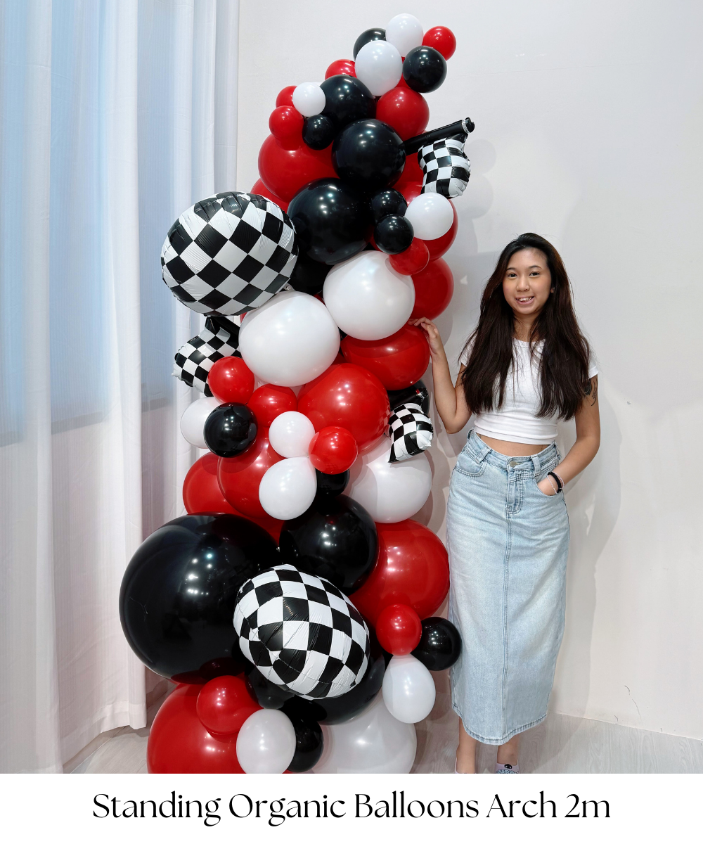 Rev up the excitement for your little one's "Vroom Vroom" birthday celebration with our Checkerboard Black and White Flag Designed Standing Organic Balloon Garland! This unique and eye-catching backdrop is the perfect centerpiece to create a dynamic and thrilling atmosphere for the party. 
