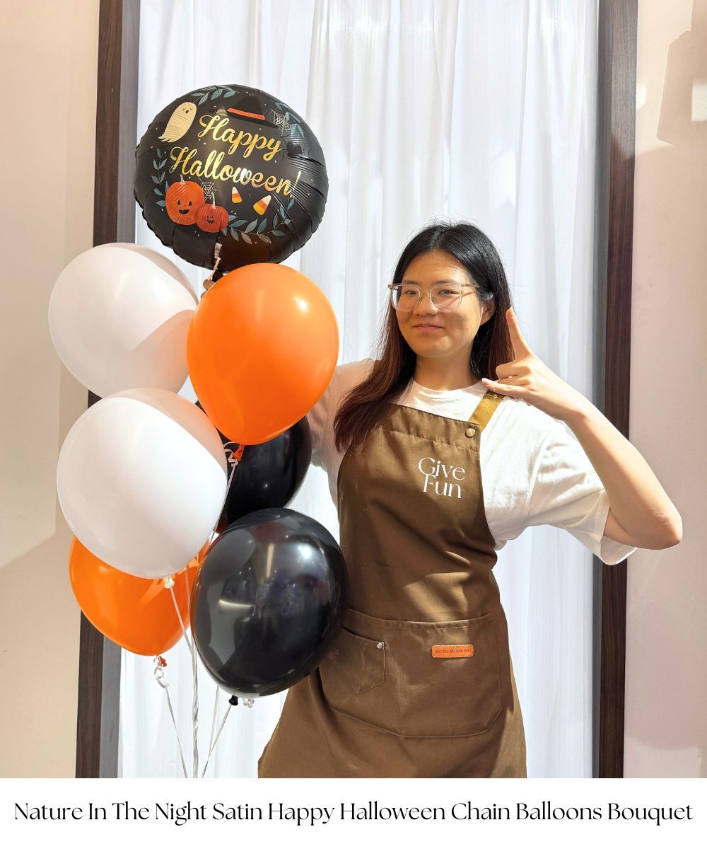 Bring eerie elegance to your celebration with our Nature In The Night Satin Happy Halloween Chain Balloons Bouquet. Featuring rich satin finishes and spooky-chic designs, this ready-to-display balloon arrangement adds instant festive flair to any Halloween party, photo backdrop, or entrance décor.