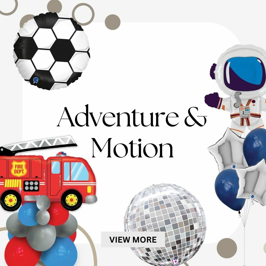 Get ready to hit the fast lane with our thrilling Adventure & Motion themed balloons