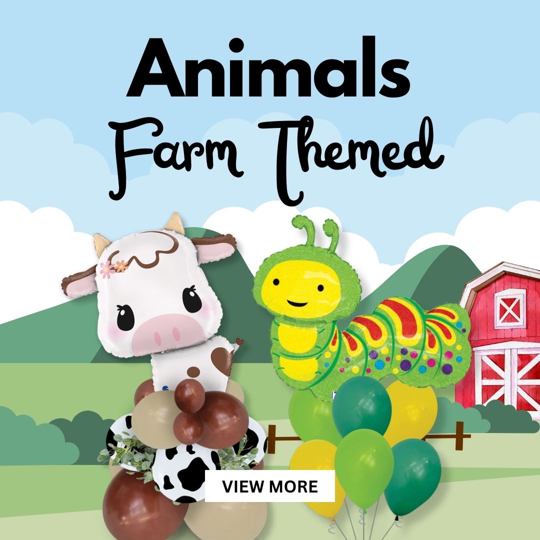 Welcome to the charming world of the farm with our delightful collection of animal-themed balloons!