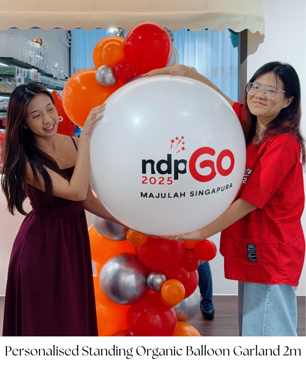 [National Day 2025] Personalised Standing Organic Balloon Garland 2m - NDP 60 MAJULAH SINGAPURA