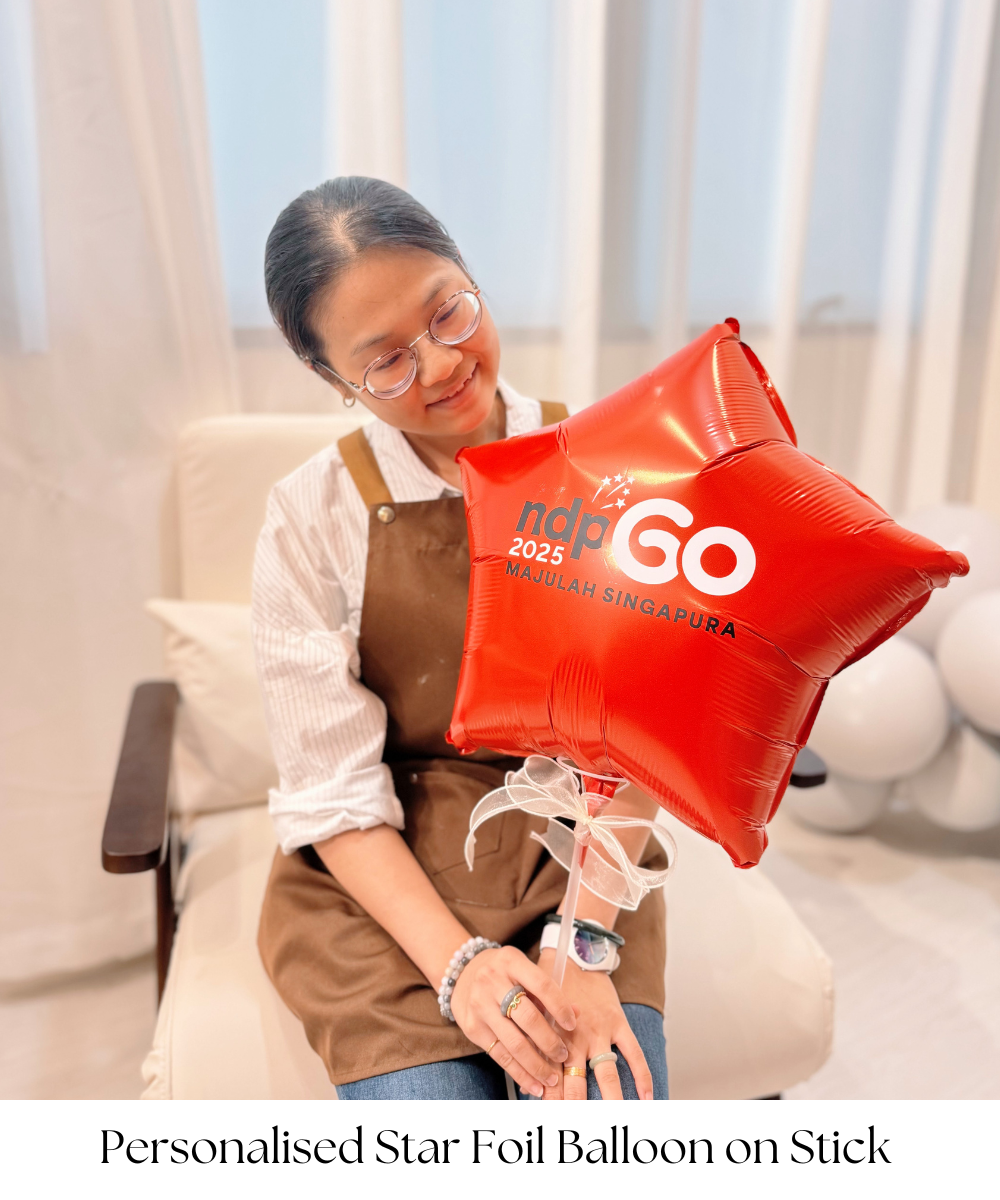 [National Day 2025] Personalised Star (Matte Red) Foil Balloon on Stick - NDP 60 MAJULAH SINGAPURA