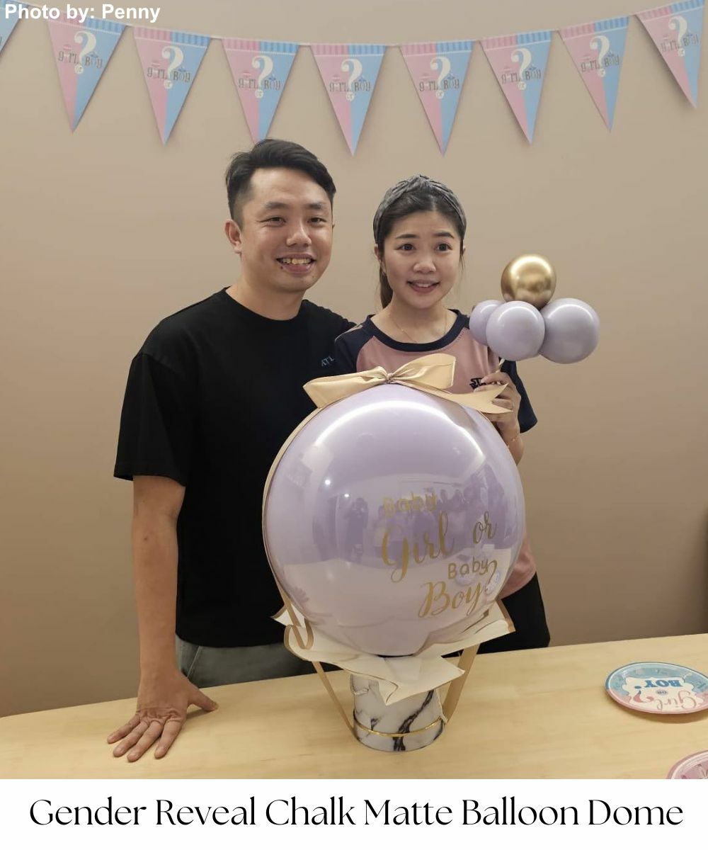 Gender Reveal Personalised Chalk Matte Balloon Dome Pop To See by Give Fun Singapore