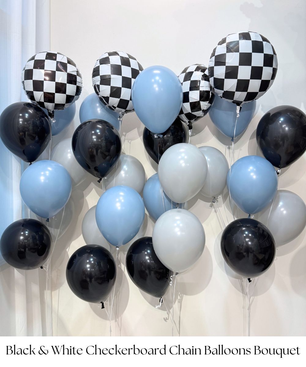 Add a touch of classic elegance to your party with this stunning Black and White Checkerboard Chain Balloons Bouquet! Make a bold statement with this eye-catching bouquet featuring a chain of balloons adorned with timeless black and white checkerboard patterns foil balloon! Your little boys will be thrilled!