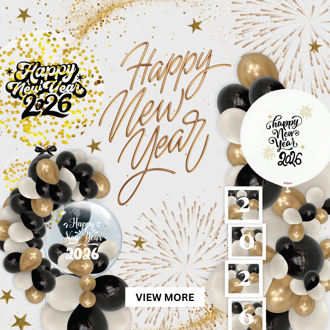 Celebrate New Year 2026 with vibrant balloons from Give Fun SG. Explore our exclusive range of party balloons for an unforgettable New Year's Eve!