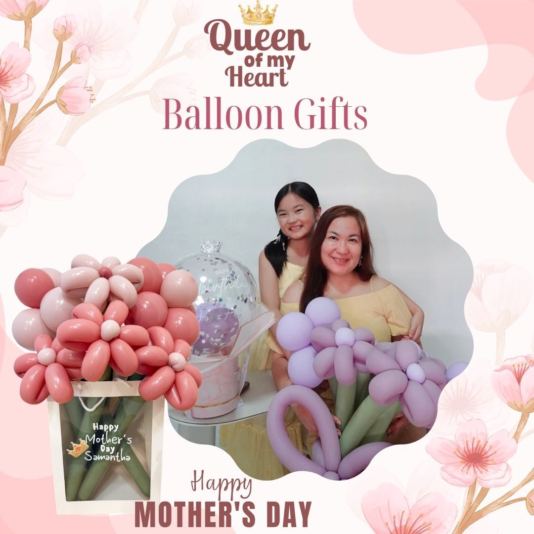 [Queen of My Heart] Gifts showcases a stunning range of flower balloon bouquets, from a single elegant stalk to a lavish, multi-bloom bouquet. Whether you’re looking for a charming balloon dome or a beautiful balloon bouquet, we’ve got the perfect gift to express your love for Mom—without relying on real flowers.