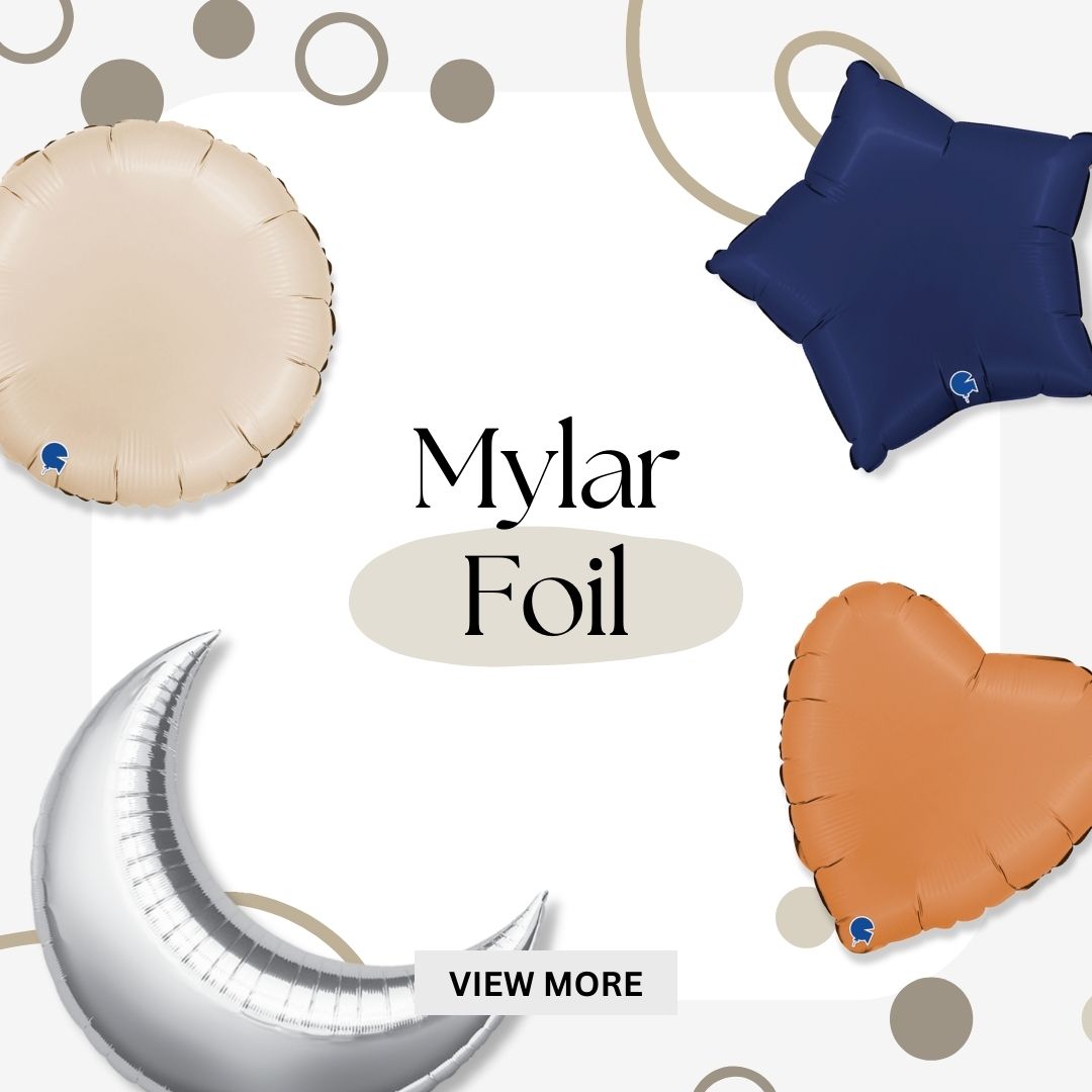 Mylar Foil Balloons in Round, Star, Heart, Crescent Shapes and more