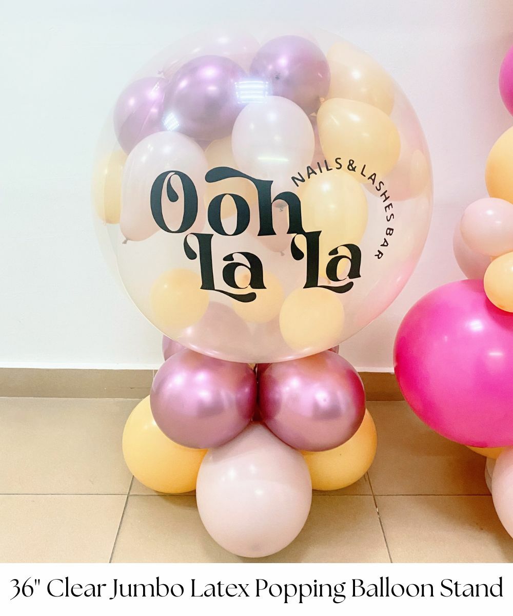 Personalised 36" Clear Jumbo Latex Popping Balloon Stand by Give Fun Singapore