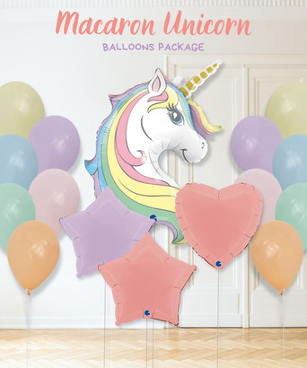 Macaron Unicorn] Rainbow Macaron Unicorn Balloons Package - Give Fun