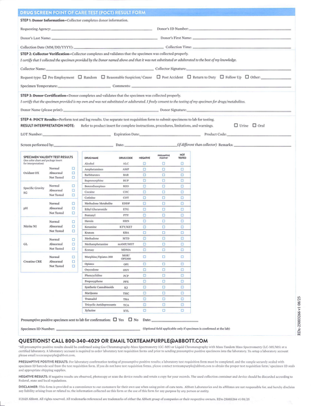 2-Part Oral Saliva & Urine Drug Test Result Form 25/Package | 2450P Abbott Toxicology