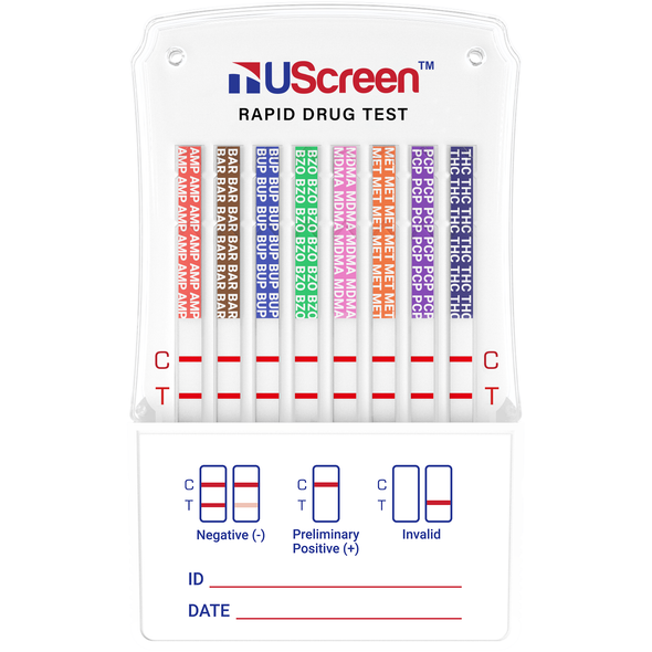 UScreen® 10 Panel Drug Test Dip Card, AMP, BAR, BUP, BZO, COC, mAMP, MOP, MTD, OXY, THC, USSDIP10BUP