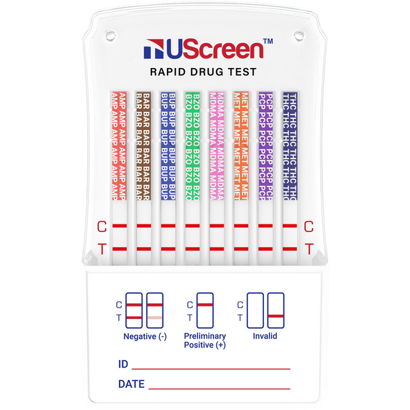 UScreen® 10 Panel Drug Test Dip Card, AMP, BAR, BUP, BZO, COC, mAMP, MOP, MTD, OXY, THC, USSDIP10P