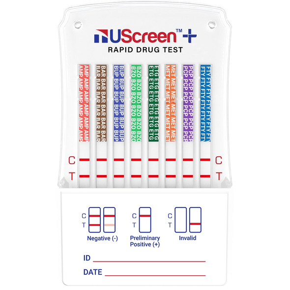 UScreen® Plus 14 Panel Drug Test Dip Card, AMP, BAR, BUP, BZO, COC, ETG, FEN, mAMP, MDMA, MOP, MTD, OXY, PCP, THC | USSDIPF-14E3F, 25/Box