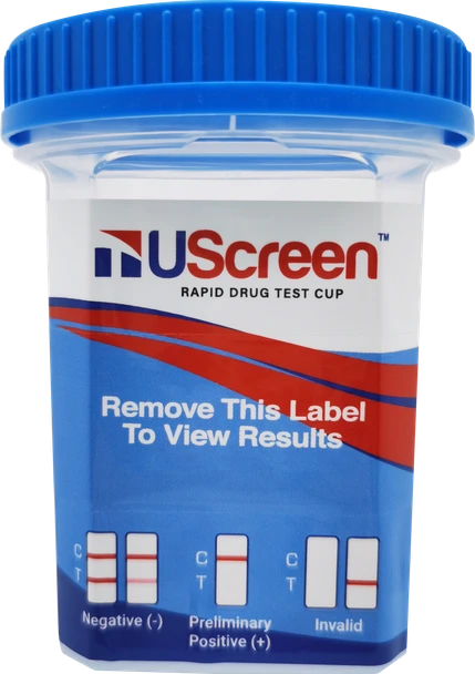 UScreen® 10 Panel Drug Test Cup with Adulterants, CLIA Waived, OTC, USSCUP-10NT, AMP, BAR, BZO, COC, MDMA, MET, OPI, MTD, OXY, PCP + CR, SG, PH, (No THC) 25/Box, Security Label