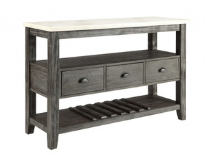 18" X 54" X 36" White Marble Gray Oak Wood Server N270-347332 18" X 54" X 36" White Marble Gray Oak Wood Server N270-347332