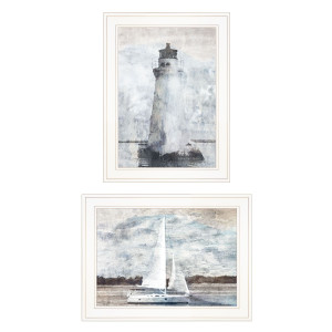 Set Of Two Lighthouse Sailboat 1 White Framed Print Wall Art N270-407079 Set Of Two Lighthouse Sailboat 1 White Framed Print Wall Art N270-407079