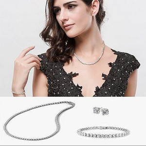 Trio Set of Dazzling Diamond Crystal Necklace Bracelet And Earrings F369-6576143621 Trio Set of Dazzling Diamond Crystal Necklace Bracelet And Earrings F369-6576143621