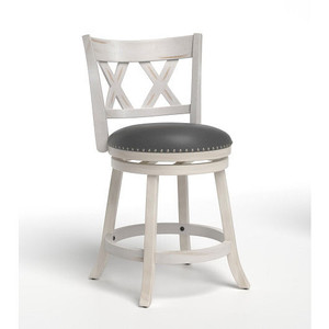 25.5 Inch Hand-Antiqued Stool Set of 2 with Wider Padded Seat-White B593-JV11238-24 25.5 Inch Hand-Antiqued Stool Set of 2 with Wider Padded Seat-White B593-JV11238-24