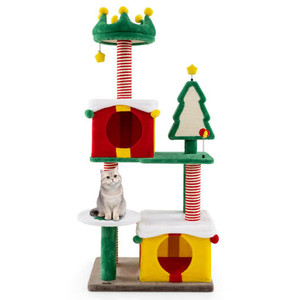 Cute Christmas Cat Tree Cat Tower for Indoor Cats with Scratching Posts and Carpet-Multicolor - Col D681-PV10200CL