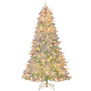 Pre-Lit Artificial Christmas Tree with Snow Flocked Branch Tips-M - Color: White - Size: 7 ft D681-CM25281US-M