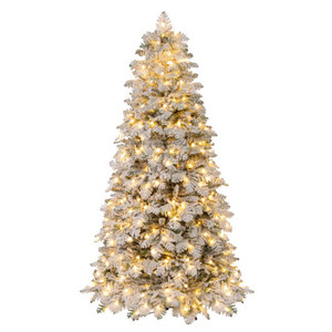 6/7 Feet Artificial Snow-flocked Christmas Tree Pre-lit Hinged Xmas Tree with 130 Twinkle Balls-7 F D681-CM25198US-7