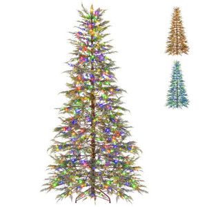 7.5 Feet Artificial Christmas Tree with Branch Tips and Colorful LED Lights - Color: Green - Size:  D681-CM25193US-M