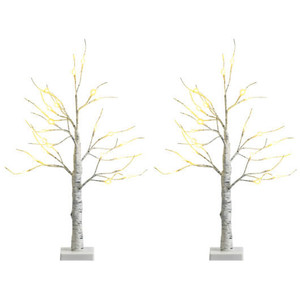 Set of 2 Pre-lit White Twig Birch Tree Battery Powered for Christmas Holiday - Color: White - Size: D681-CM23466-2