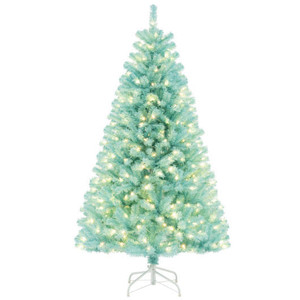 6/7 FT Blue Artificial Christmas Tree with 280/380 Warm White LED Lights and Foldable Metal Stand-6 D681-CM24963US-S
