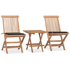3 Piece Folding Patio Dining Set with Cushion Solid Teak Wood A949-3063206
