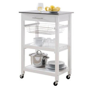 White Stainless Steel Top Kitchen Cart with Drawer and Storage Shelves Q280-HCYEOW16958714