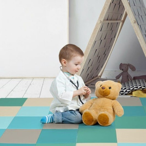 58 Inch Toddler Foam Play Mat Baby Folding Activity Floor Mat-Light Blue - Color: Light Blue D681-SP37335LB