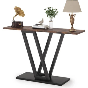 Modern 43-inch Narrow Entryway Table with Brown Wood Top and Black Metal Frame Q280-RBRBLKCT95914758