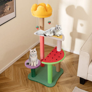 45 Inch Multi-Level Cat Tree with Plush Padded Top Perch and Fruit-Shaped Platforms B593-PV10277
