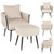 Modern Dutch Velvet Accent Chair and Ottoman Set with Weaved Back and Arms-White - Color: White D681-HV10502WH