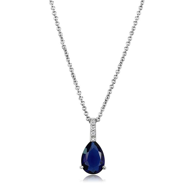 LO4683 - Rhodium Brass Chain Pendant with Synthetic  in Montana A874-LO4683
