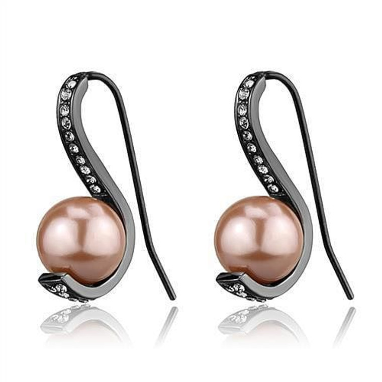 TK2728 - IP Light Black  (IP Gun) Stainless Steel Earrings with Synthetic Pearl in Light Peach A874-TK2728
