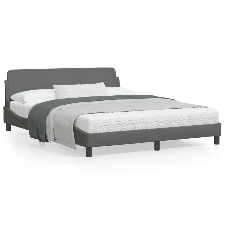  Bed Frame Dark Gray Polyester Fabric, Metal, Solid Pine Wood, Plywood A949-373289