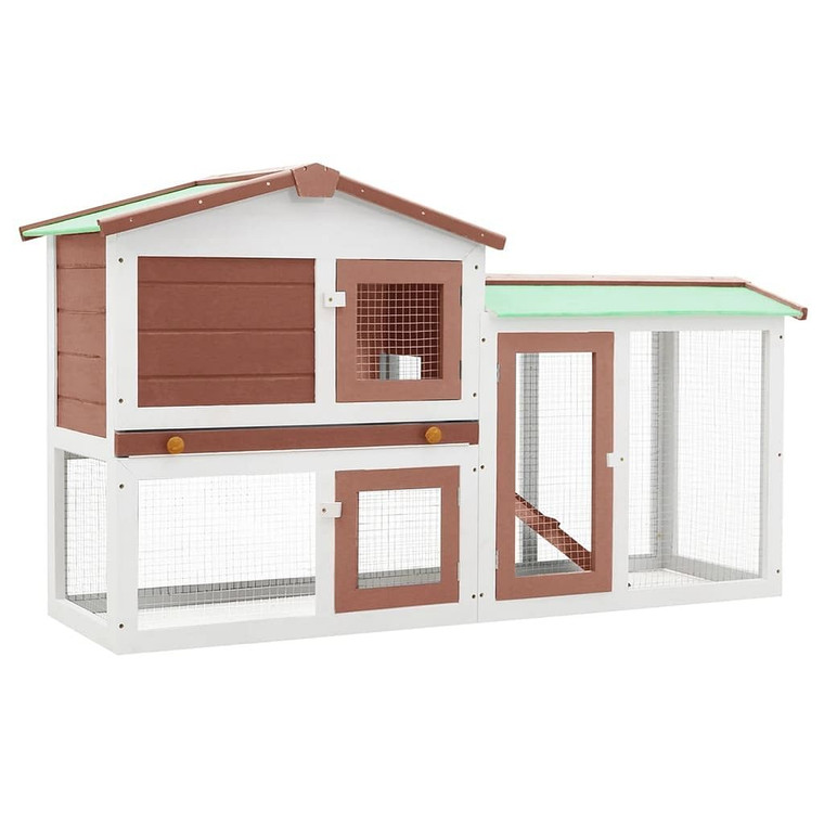  Rabbit Hutch Brown and White Solid Fir Wood, Plywood Large A949-170841