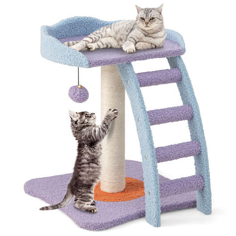 19 Inch Mohair Plush Cat Tree with Ladder and Jingling Ball-Purple - Color: Purple D681-PV10082PU 19 Inch Mohair Plush Cat Tree with Ladder and Jingling Ball-Purple - Color: Purple D681-PV10082PU