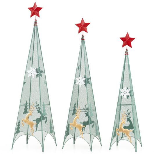 3/3.5/4 Feet Set of 3 Tower Shaped Christmas Trees with Removable Star Toppers B593-CM25013