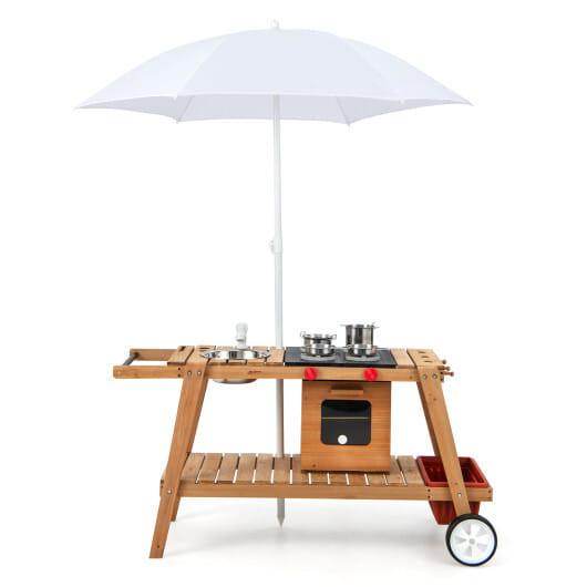 Wooden Play Cart with Sun Proof Umbrella for Toddlers Over 3 Years Old-Brown B593-TP10105color